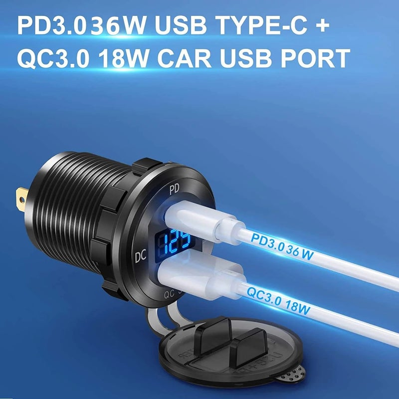 Bluejw 54W Car Charger Adapter, 12V/24V Aluminum Dual Port USB C PD 36W & QC 3.0 18W Fast Automobile Charger - Image 3